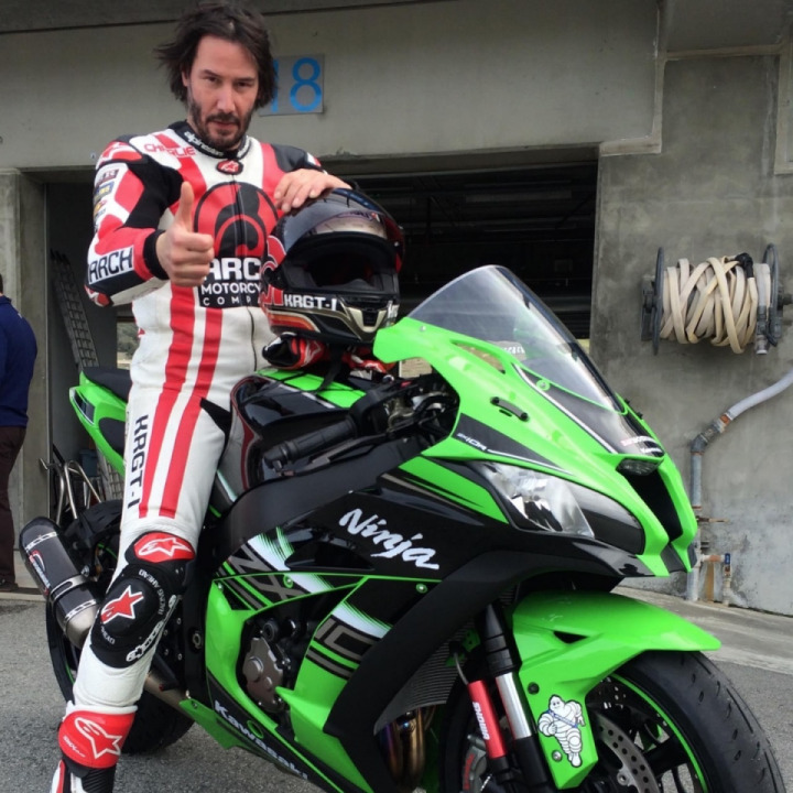Keanu Reeves has Lime Green Disorder (LGD), riding the Kawasaki-ZX-10R