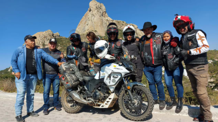 McCutchen with biker group the Los Renecidos in Mexican village Bernal.