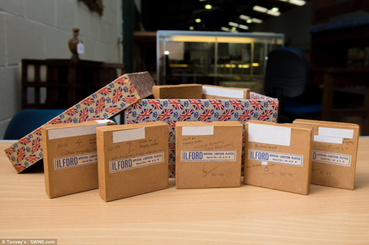 The boxes of glass slides showing the photographs taken by Theresa Wallach and Florence Blenkiron on their huge adventure across Africa