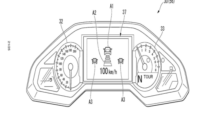 Honda's patent for radar-adaptive cruise control, currently slotted for the 2023 Gold Wing. Media source from MotorradOnline.