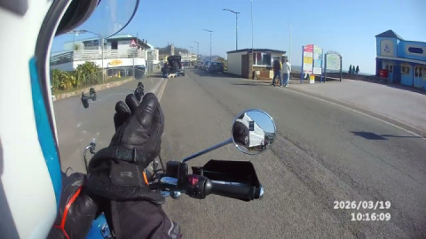 Cruising along the Promenade at Teignmouth on my Royal Enfield Meteor 350.