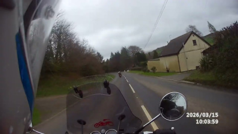 Interceptor 650cc rides the old A30 nr Lewdown on an advanced motorcyclist club ride.