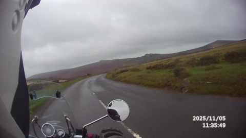 My Meteor 350, climbs the hill out of Widdecombe-in-the-moor,