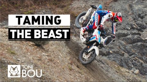 Toni Bou treat a 500-pound Honda Africa Twin like a trials bike