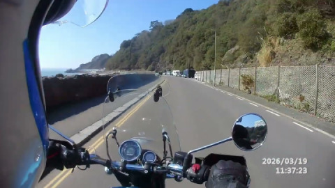 Cruising past beautiful Meadfoot beach Torquay on my Royal Enfield Meteor 350cc.